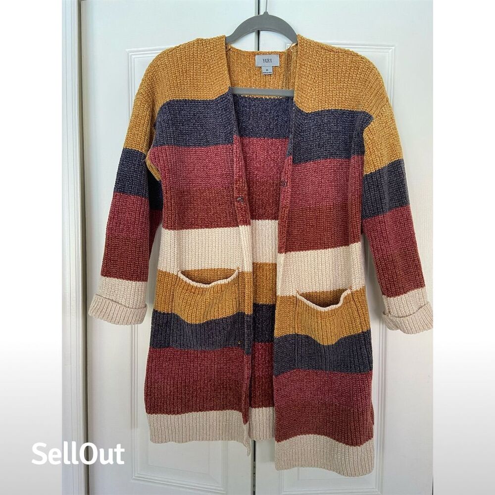 Yaira Women's Colorblock Striped Cardigan Sweater Size M Multicolor